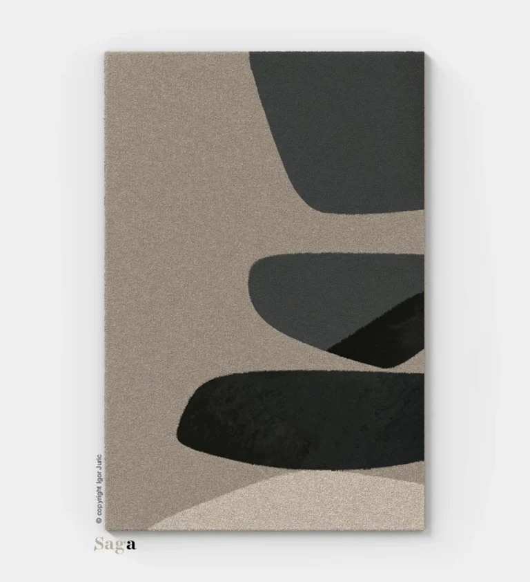 Tepisi Zagreb model Bundek: 100% ovčja vuna i 100% dizajn. Ručno taftani vuneni tepih debljine 20 mm, inspiriran zagrebačkim jezerom. Prirodna svježina.