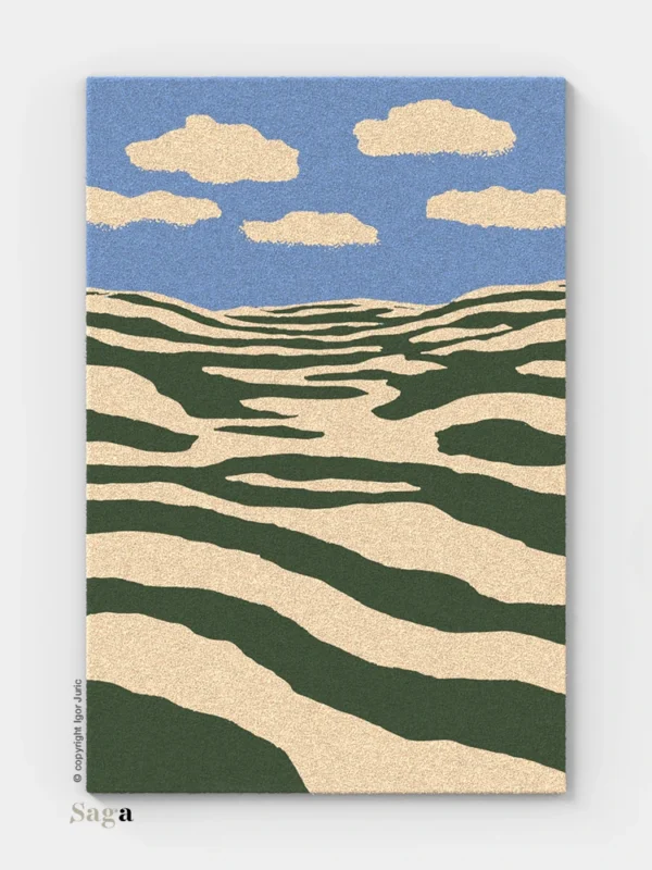 Tepisi Zagreb model Kopni: 100% ovčja vuna i 100% dizajn. Ručno taftani vuneni tepih debljine 20 mm, proljetnih tonova koji donose svježinu u dom.