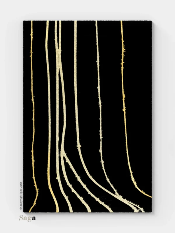 Tepisi Zagreb model Show Gold: 100% ovčja vuna i 100% dizajn. Ručno taftani vuneni tepih debljine 20 mm, zlatni dizajn za luksuzne interijere.